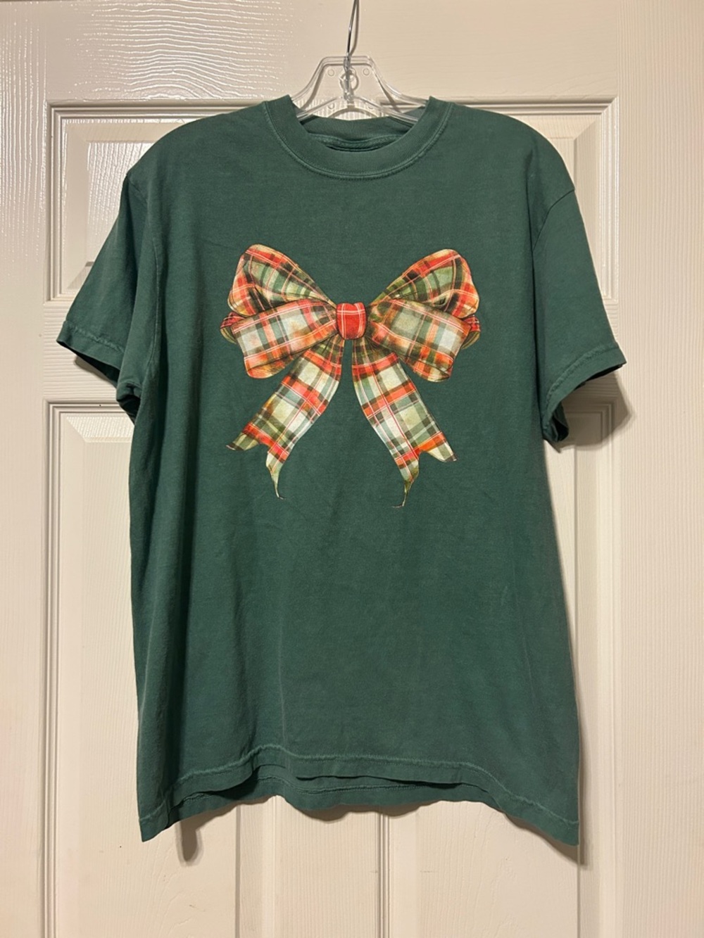 Comfort Colors Green Plaid Bow Graphic Tee